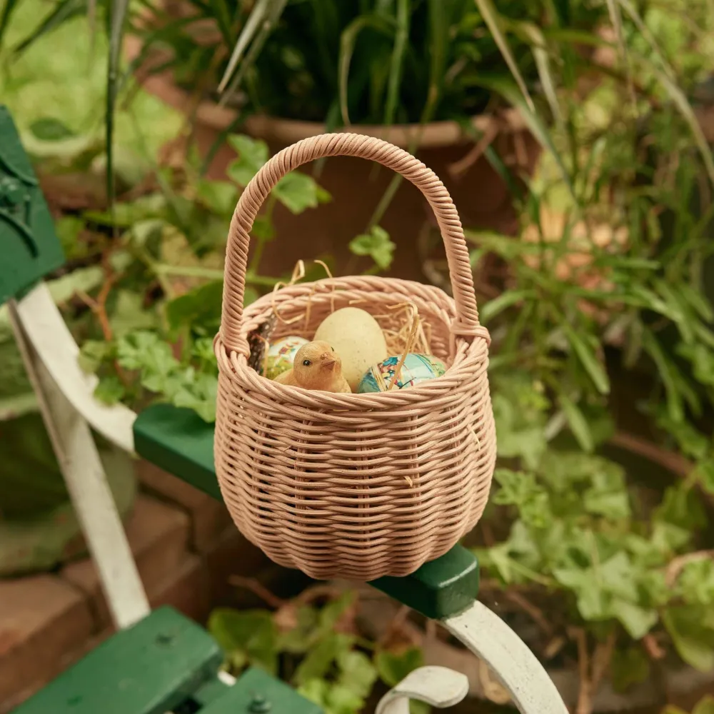 Olli Ella Outdoor Play|To Carry|Rattan Berry Basket - Rose