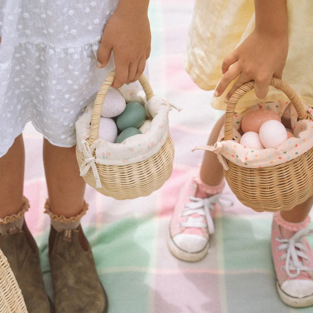 Olli Ella Outdoor Play|Rattan Berry Basket with Lining - Pansy