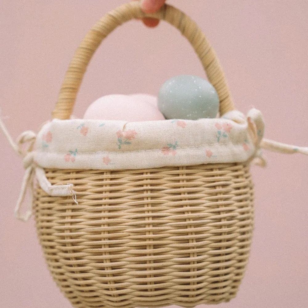 Olli Ella Outdoor Play|Rattan Berry Basket with Lining - Pansy