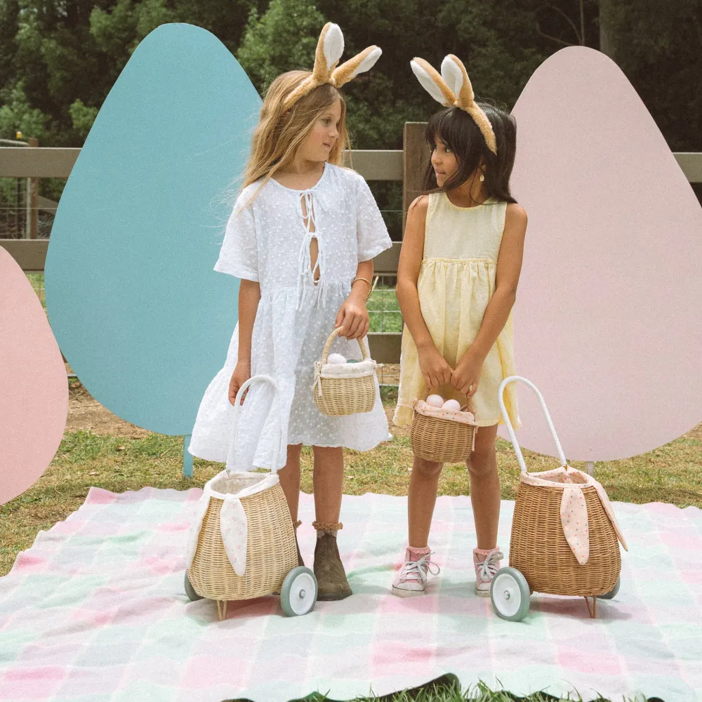 Olli Ella Outdoor Play|Rattan Bunny Luggy with Lining - Pansy