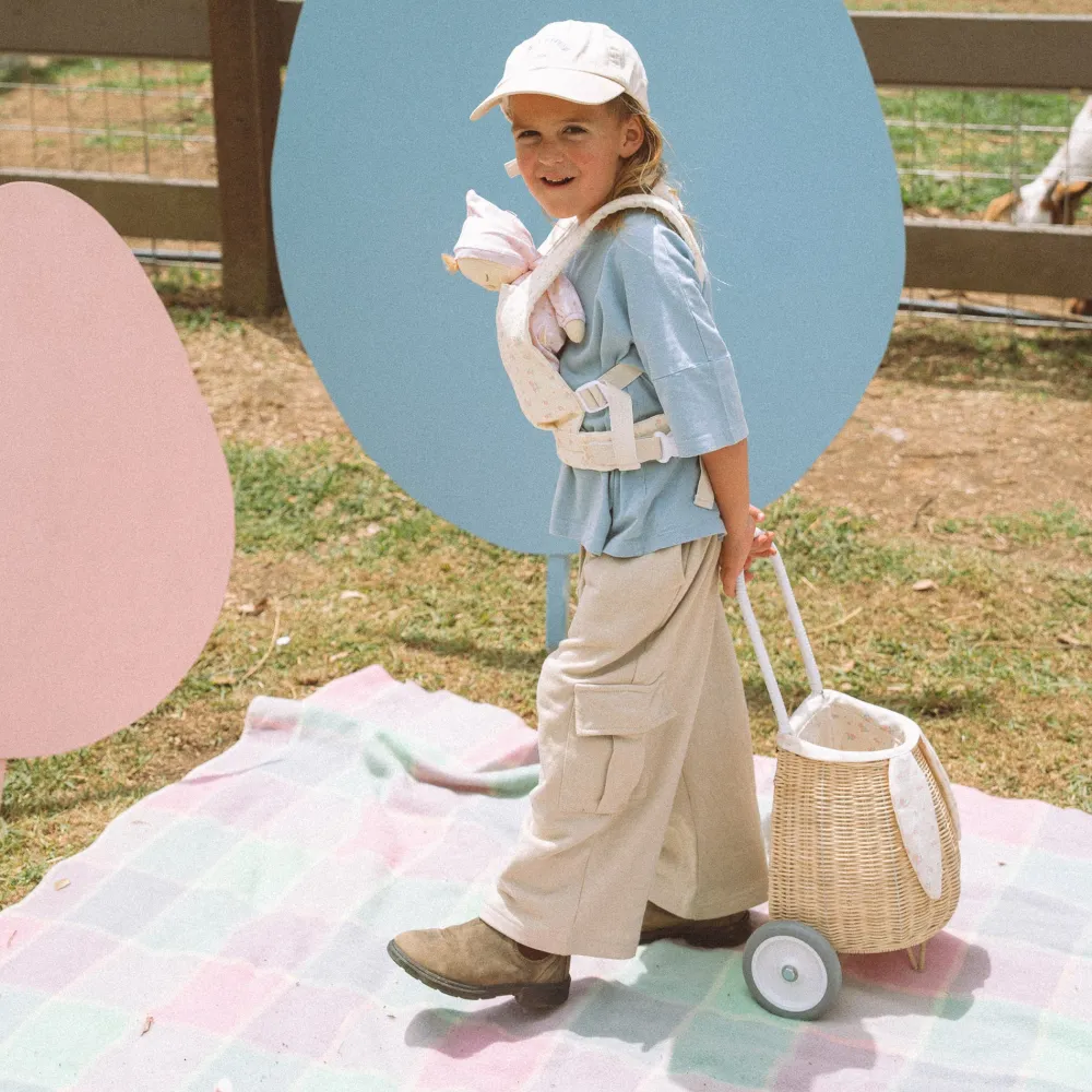 Olli Ella Outdoor Play|Rattan Bunny Luggy with Lining - Pansy