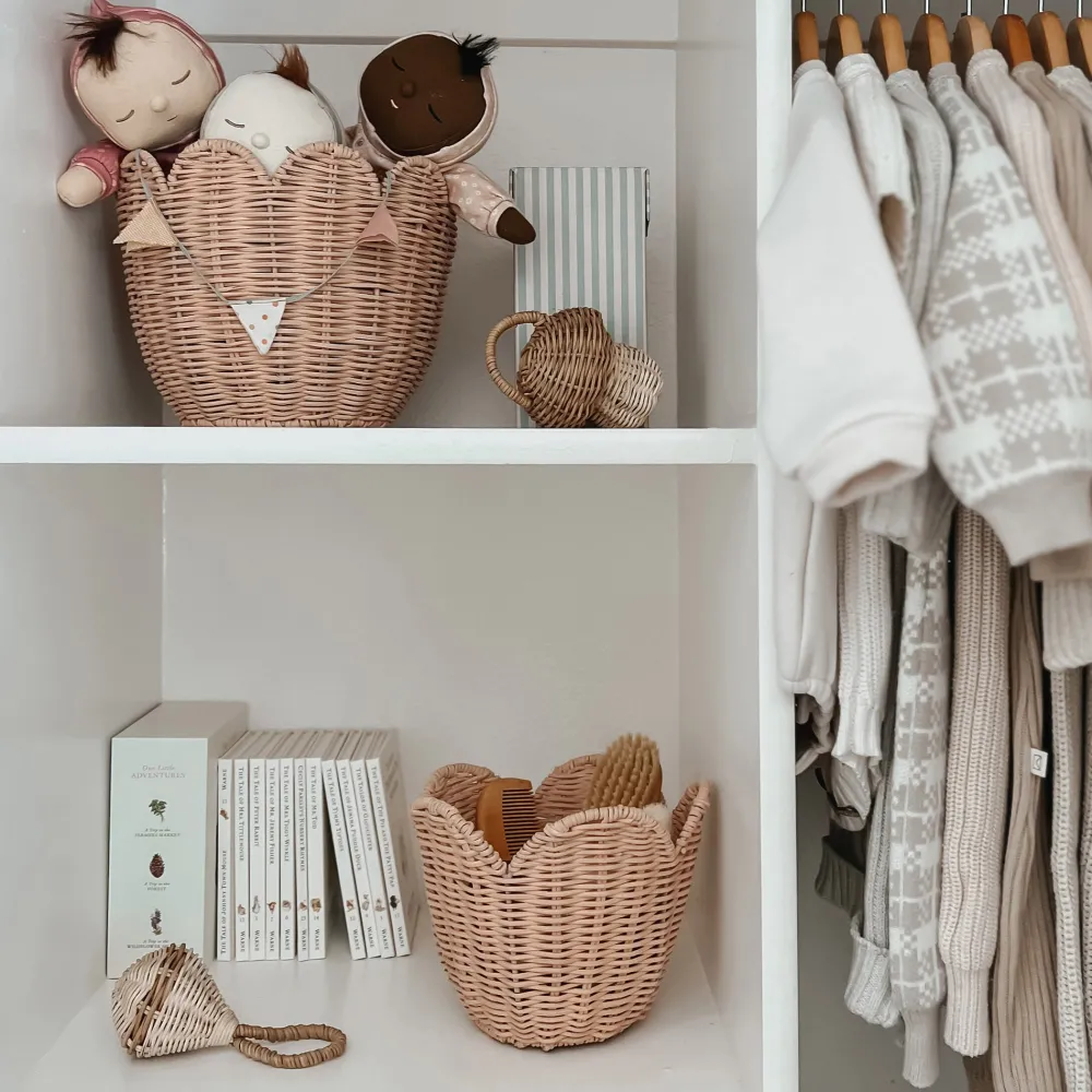 Olli Ella Nursery|Rattan Lily Basket Set - Seashell Pink