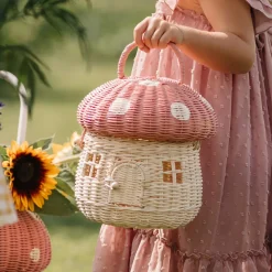 Olli Ella Outdoor Play|For Storage|Rattan Mushroom Basket - Musk