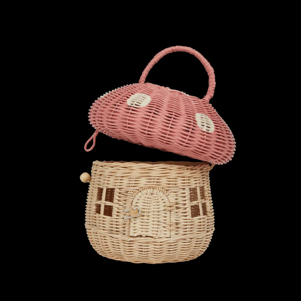 Olli Ella Outdoor Play|For Storage|Rattan Mushroom Basket - Musk