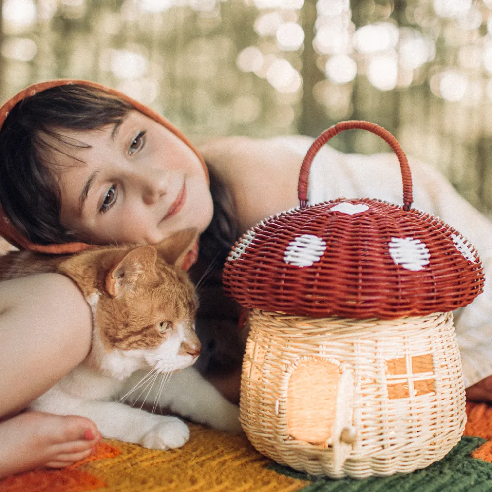 Olli Ella Outdoor Play|For Storage|Rattan Mushroom Basket - Red