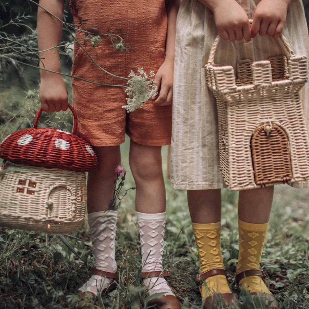 Olli Ella Outdoor Play|For Storage|Rattan Mushroom Basket - Red