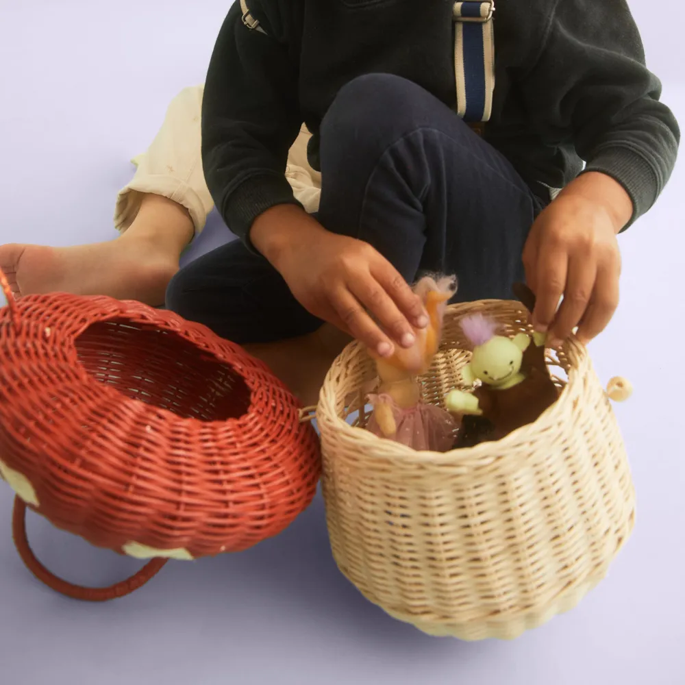 Olli Ella Outdoor Play|For Storage|Rattan Mushroom Basket - Red