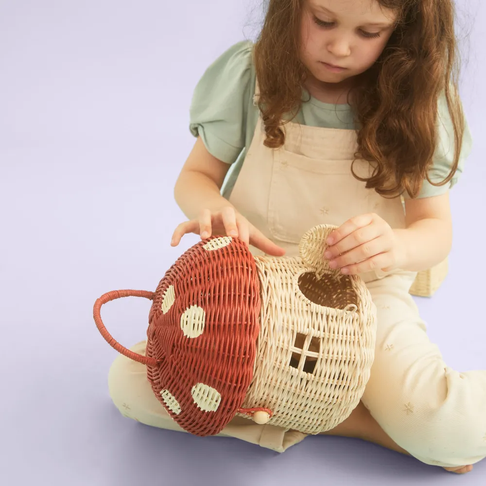 Olli Ella Outdoor Play|For Storage|Rattan Mushroom Basket - Red