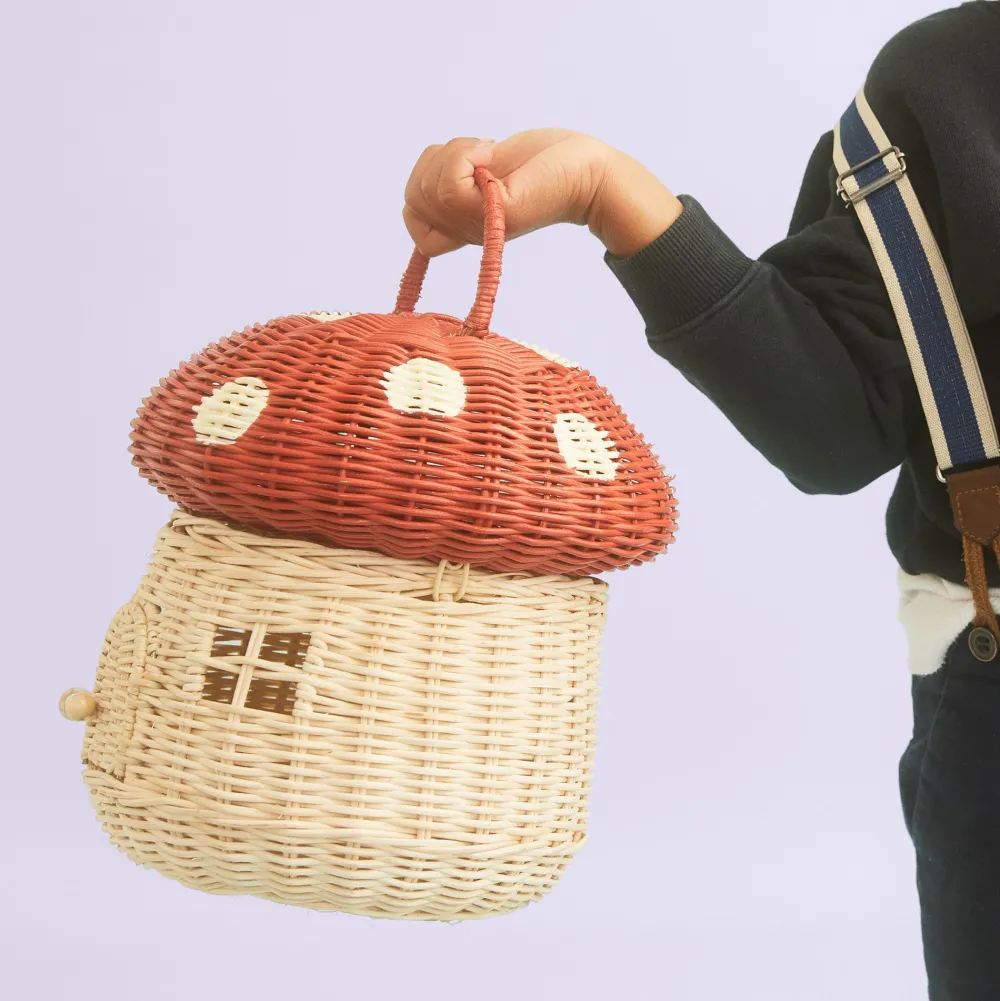 Olli Ella Outdoor Play|For Storage|Rattan Mushroom Basket - Red