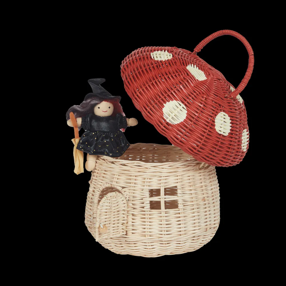 Olli Ella Outdoor Play|For Storage|Rattan Mushroom Basket - Red