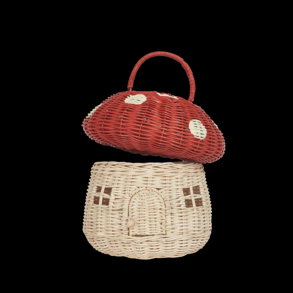 Olli Ella Outdoor Play|For Storage|Rattan Mushroom Basket - Red