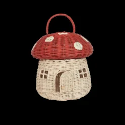 Olli Ella Outdoor Play|For Storage|Rattan Mushroom Basket - Red