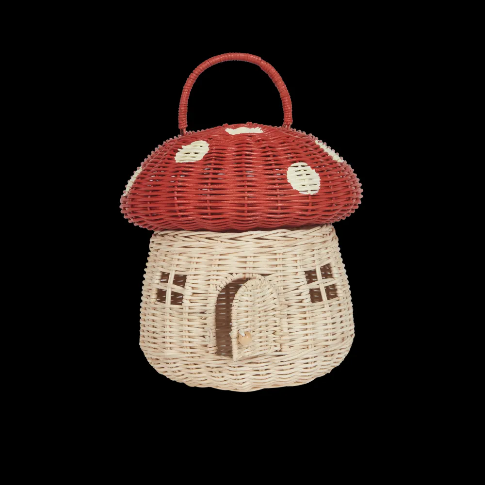 Olli Ella Outdoor Play|For Storage|Rattan Mushroom Basket - Red
