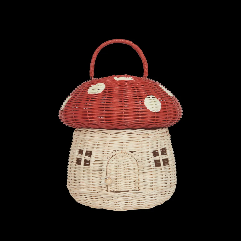 Olli Ella Outdoor Play|For Storage|Rattan Mushroom Basket - Red