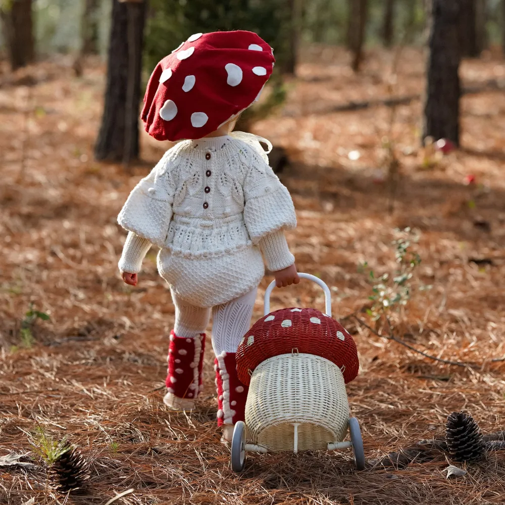 Olli Ella Outdoor Play|For Storage|Rattan Mushroom Luggy - Red