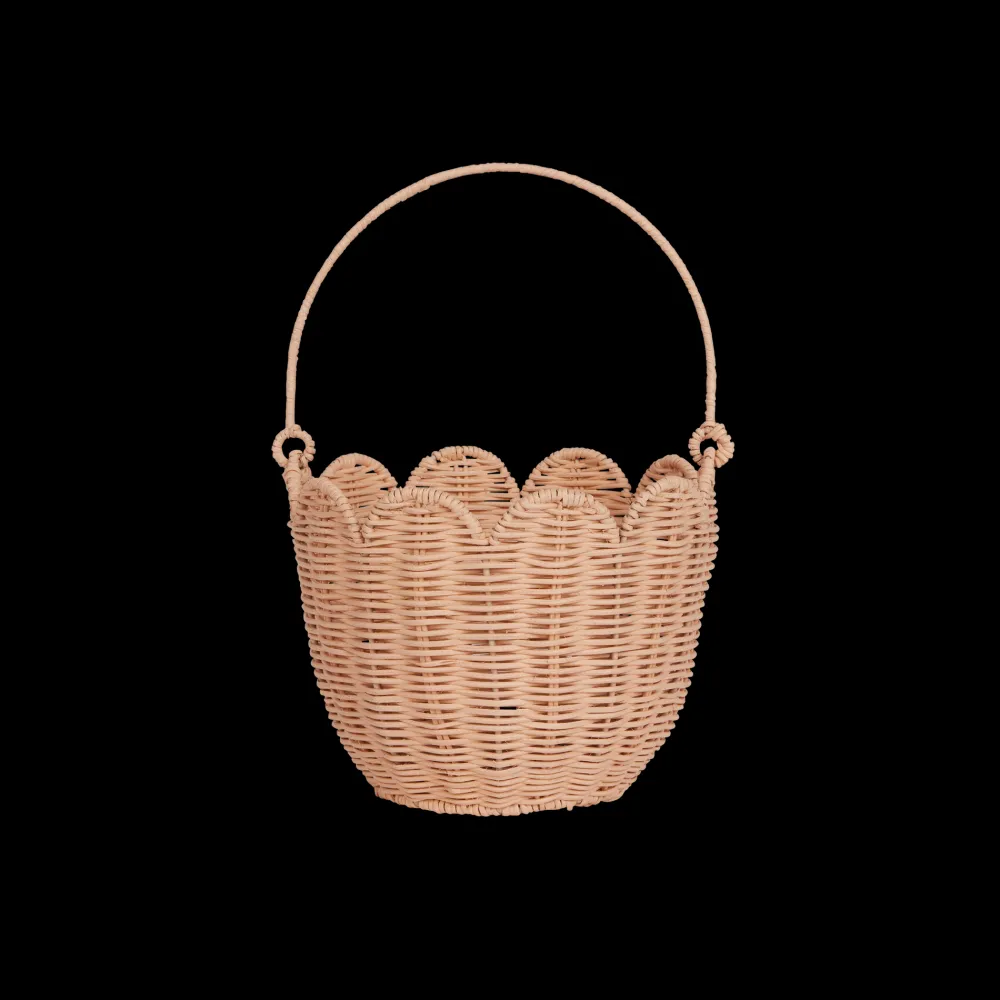Olli Ella Nursery|Rattan Tulip Carry Basket - Seashell Pink