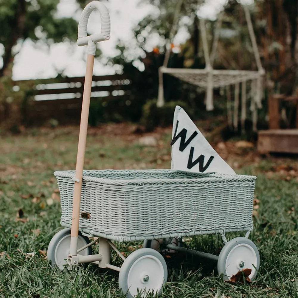 Olli Ella Outdoor Play|On Wheels|Rattan Wonder Wagon - Vintage Blue