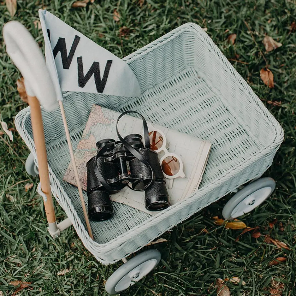 Olli Ella Outdoor Play|On Wheels|Rattan Wonder Wagon - Vintage Blue