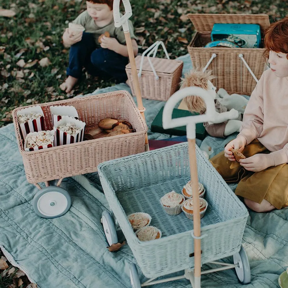 Olli Ella Outdoor Play|On Wheels|Rattan Wonder Wagon - Vintage Blue